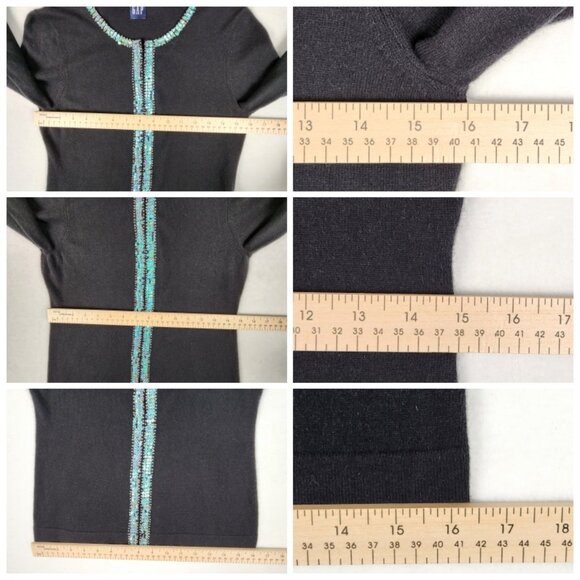 GAP Sequined Cardigan Angora Wool Cotton Blend Size S Black Blue - Picture 7 of 8